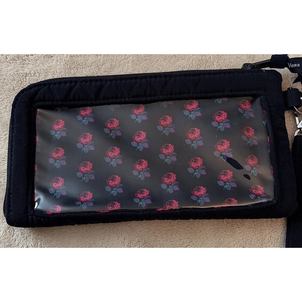 Vera Bradley Large Navy Quilted Zip Wristlet Wallet With Card Slots Cottagecore
